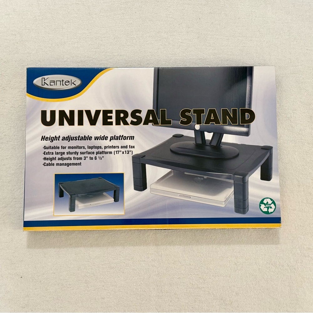 Kantek Height Adjustable Monitor Stand Flat Laptop Riser Office NWT